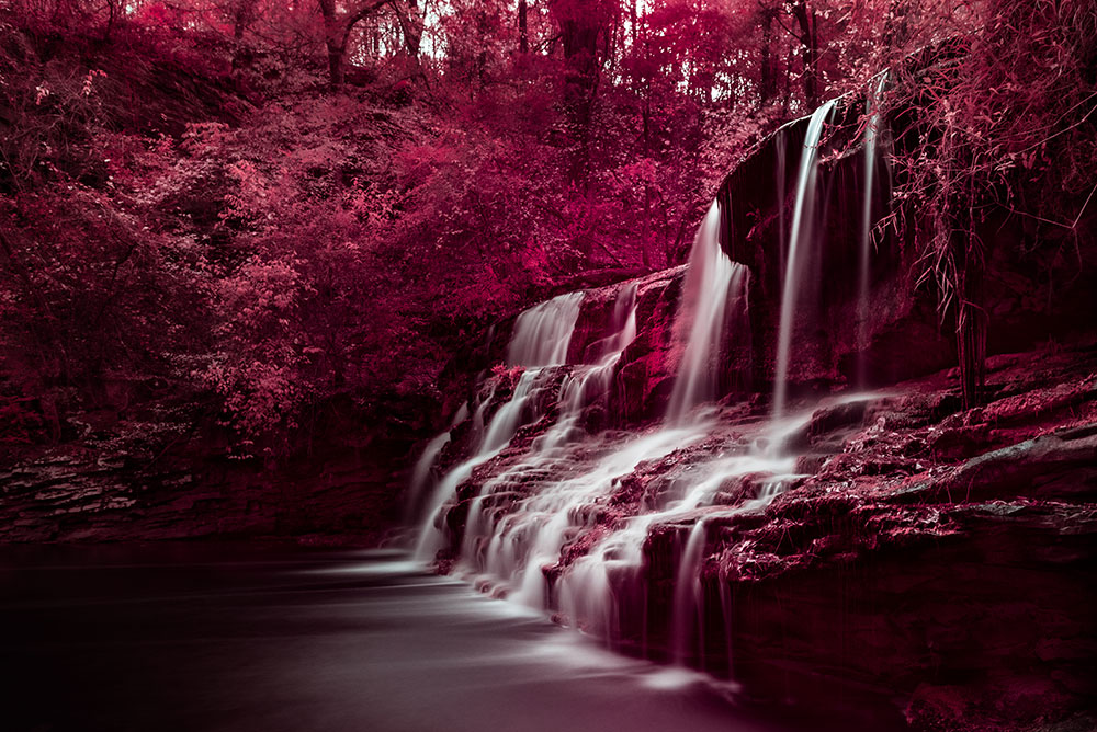 Red Waterfalls photographed by Chris Baker using an Infrared converted camera