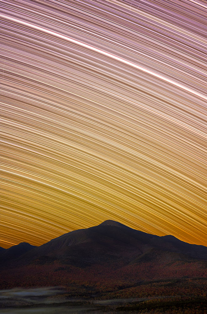 Dan Stein photo of star trails over the Adirondack Mountains, NY