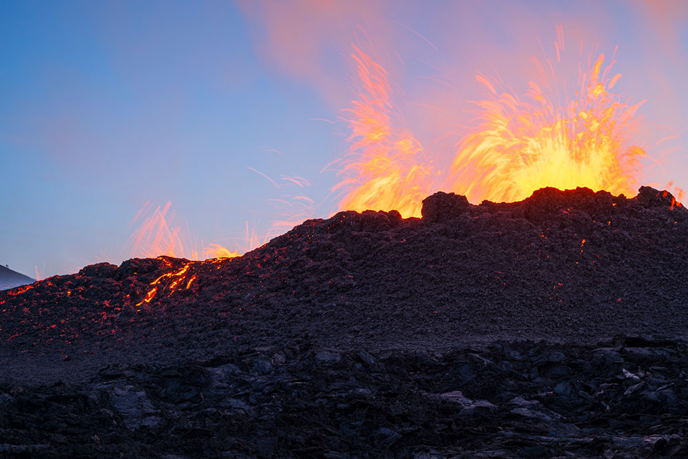 Fagradalsfjall volcano erupting, photo by Mike Mezeul II