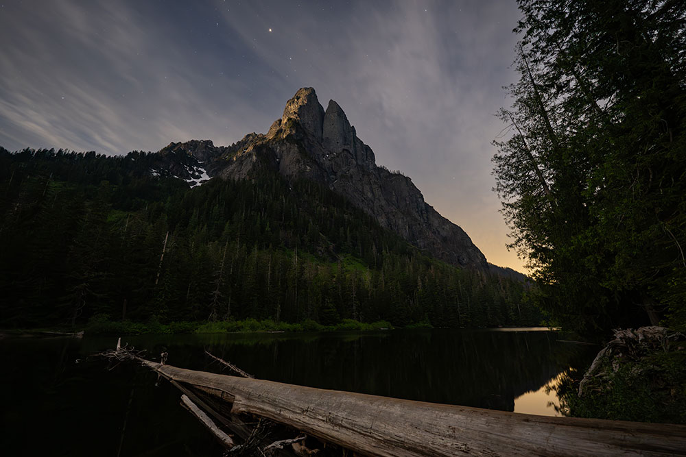 Julia Icenogle photo of Baring Mountain in low light with stars in the sky