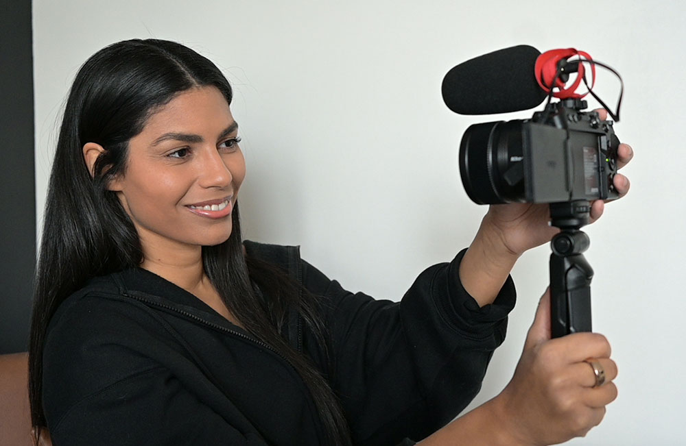 Latasha James using the Z 30 for to capture herself vlogging.